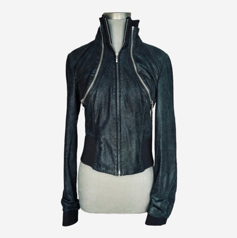 Armando Gomez Leather Windbreaker Vest Jacket Dark Blue M Italy 3-Way Style - Picture 5 of 14